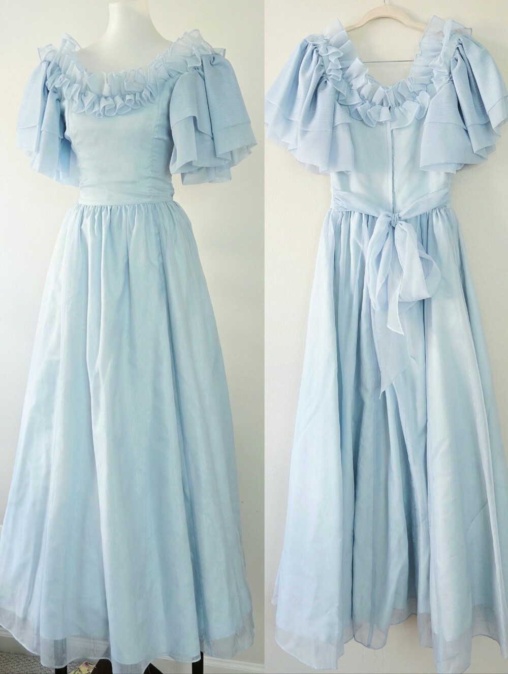 Jessica McClintock Vintage 80s Sly Blue Baby Blue Princess Dress XS Sz 9